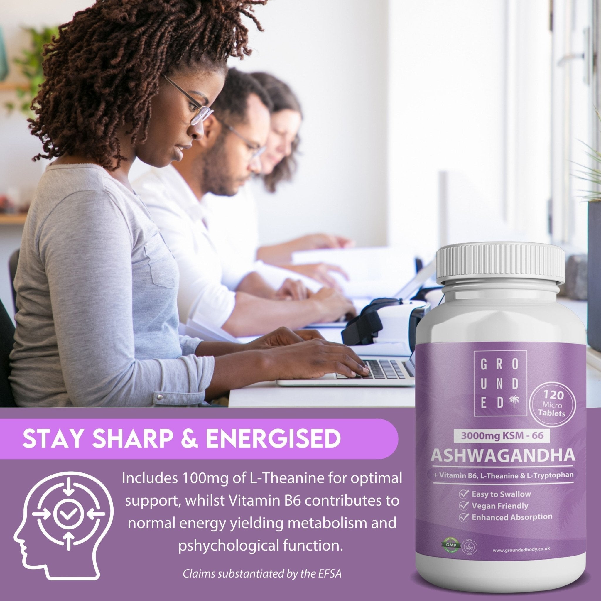 Grounded Ashwagandha High Strength 3000mg Tablets – 4-in-1 Stress & Mood Support