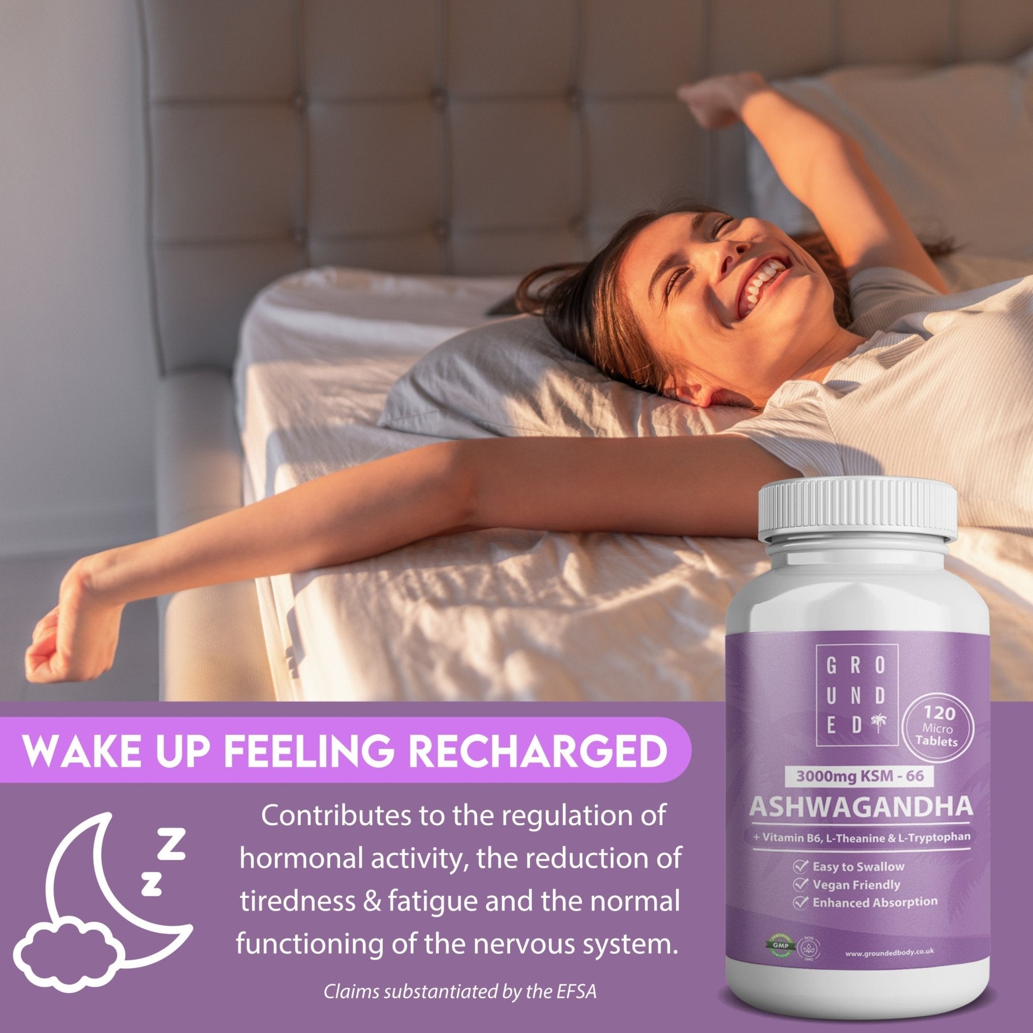 Grounded Ashwagandha High Strength 3000mg Tablets – 4-in-1 Stress & Mood Support