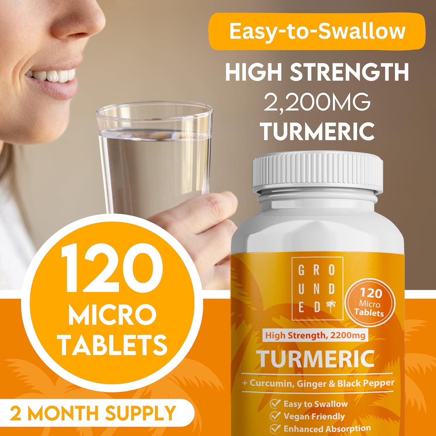 Grounded Turmeric, Black Pepper & Ginger Tablets – 2200mg of Natural Anti-Inflammatory Support