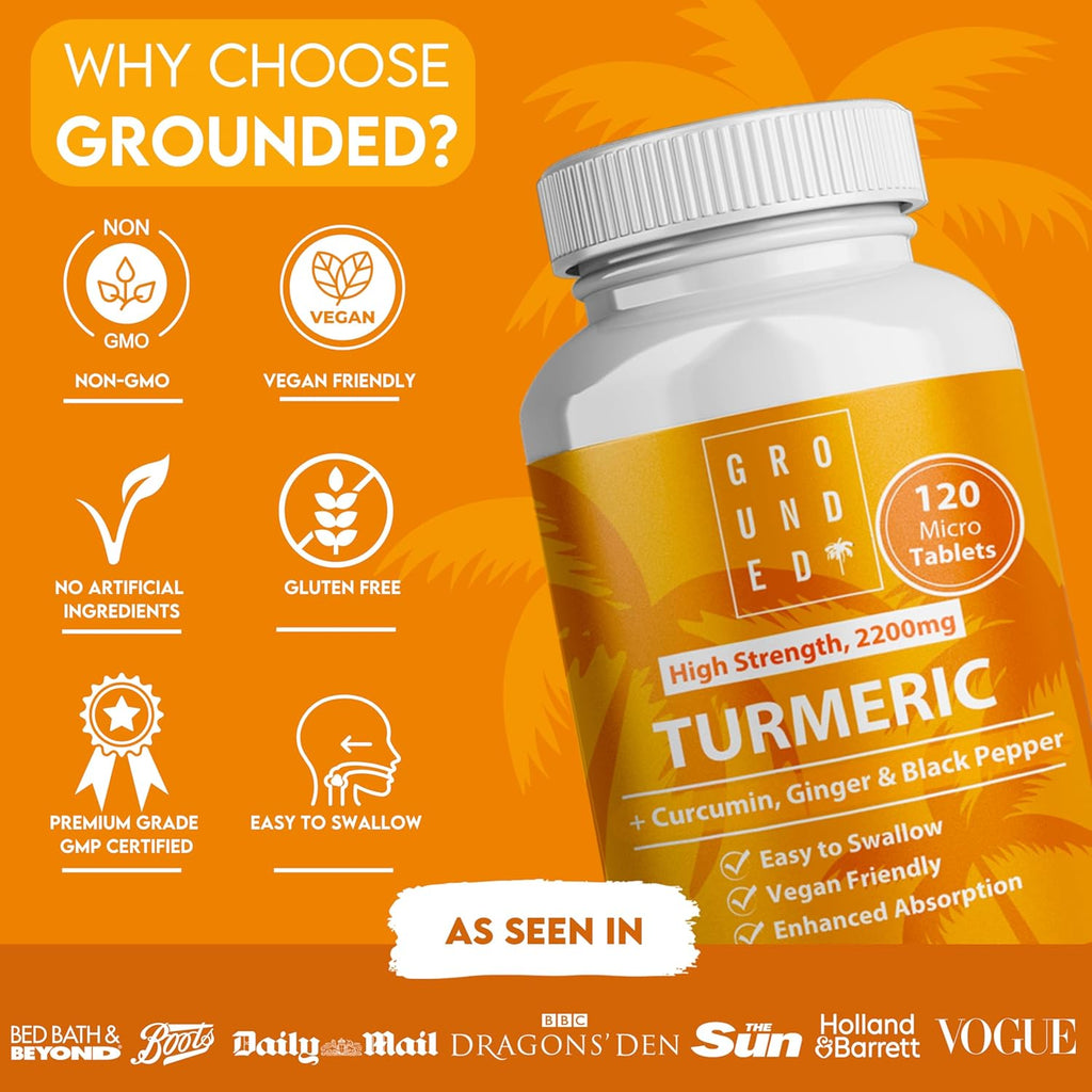 Grounded Turmeric, Black Pepper & Ginger Tablets – 2200mg of Natural Anti-Inflammatory Support