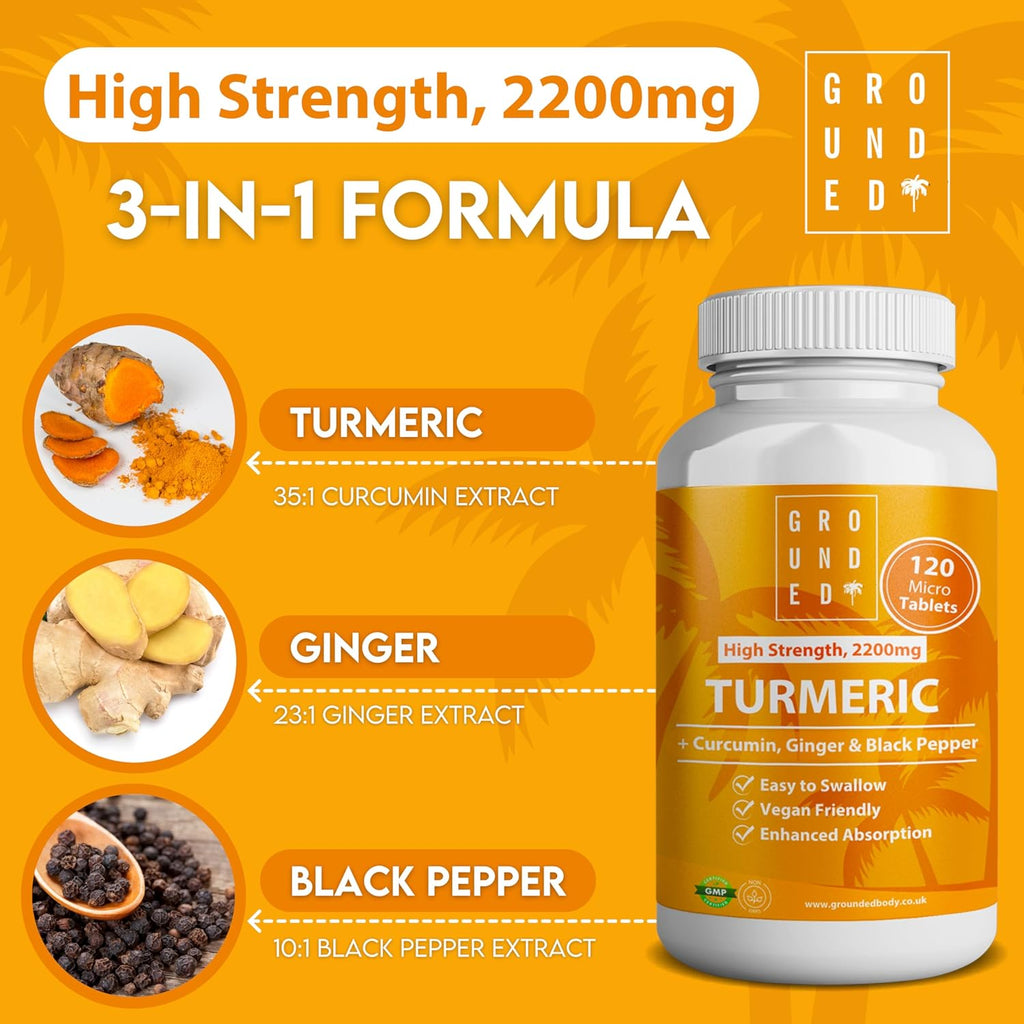 Grounded Turmeric, Black Pepper & Ginger Tablets – 2200mg of Natural Anti-Inflammatory Support