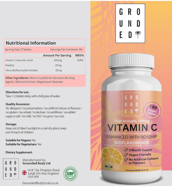 Grounded Vitamin C 500mg with Rosehip & Bioflavonoids – Daily Immune & Skin Support