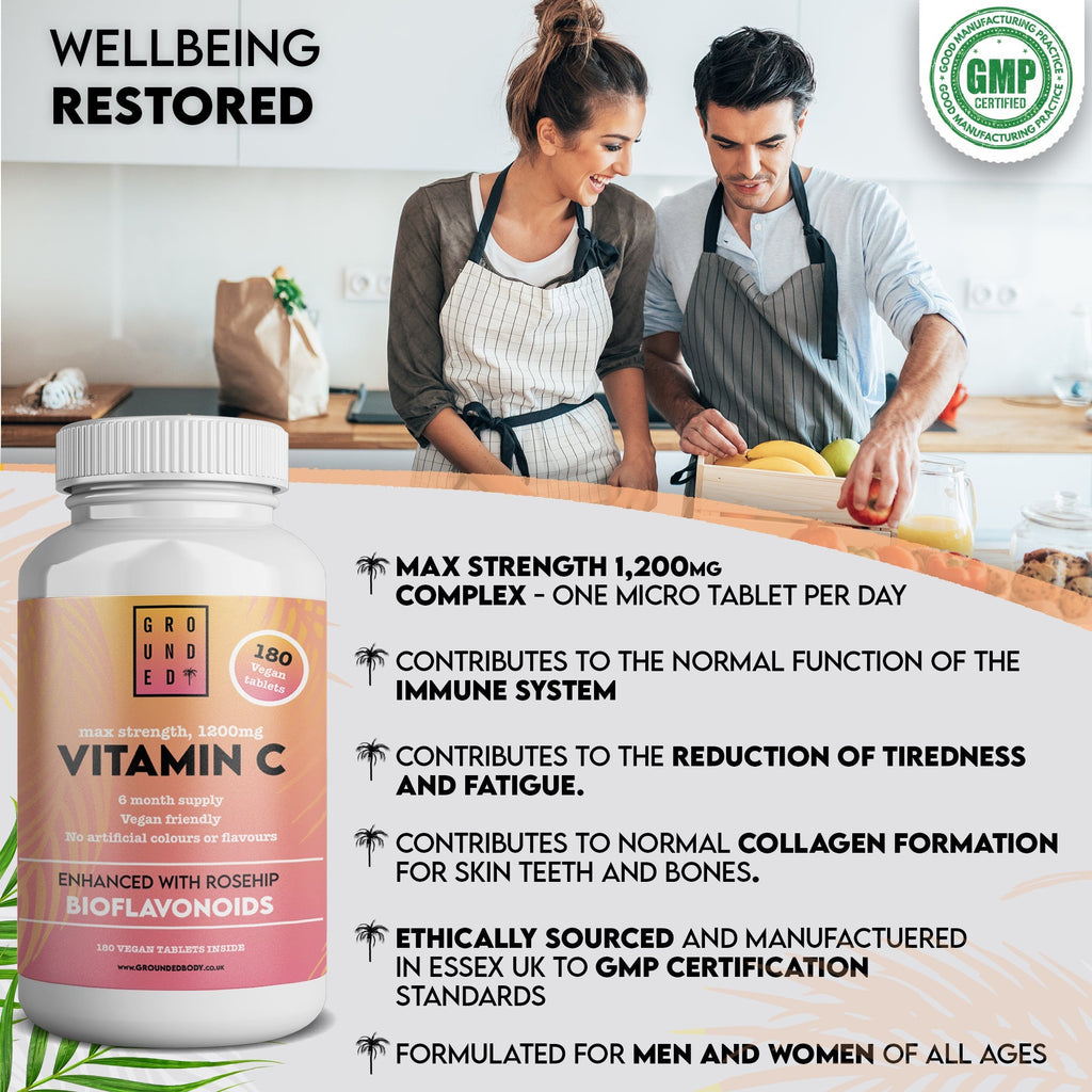 Grounded Vitamin C 500mg with Rosehip & Bioflavonoids – Daily Immune & Skin Support