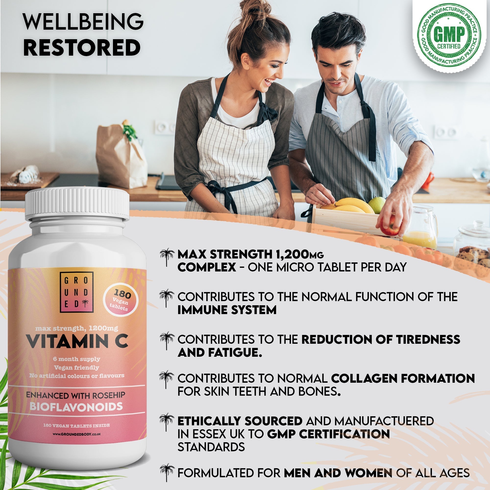 Grounded Vitamin C 500mg with Rosehip & Bioflavonoids – Daily Immune & Skin Support