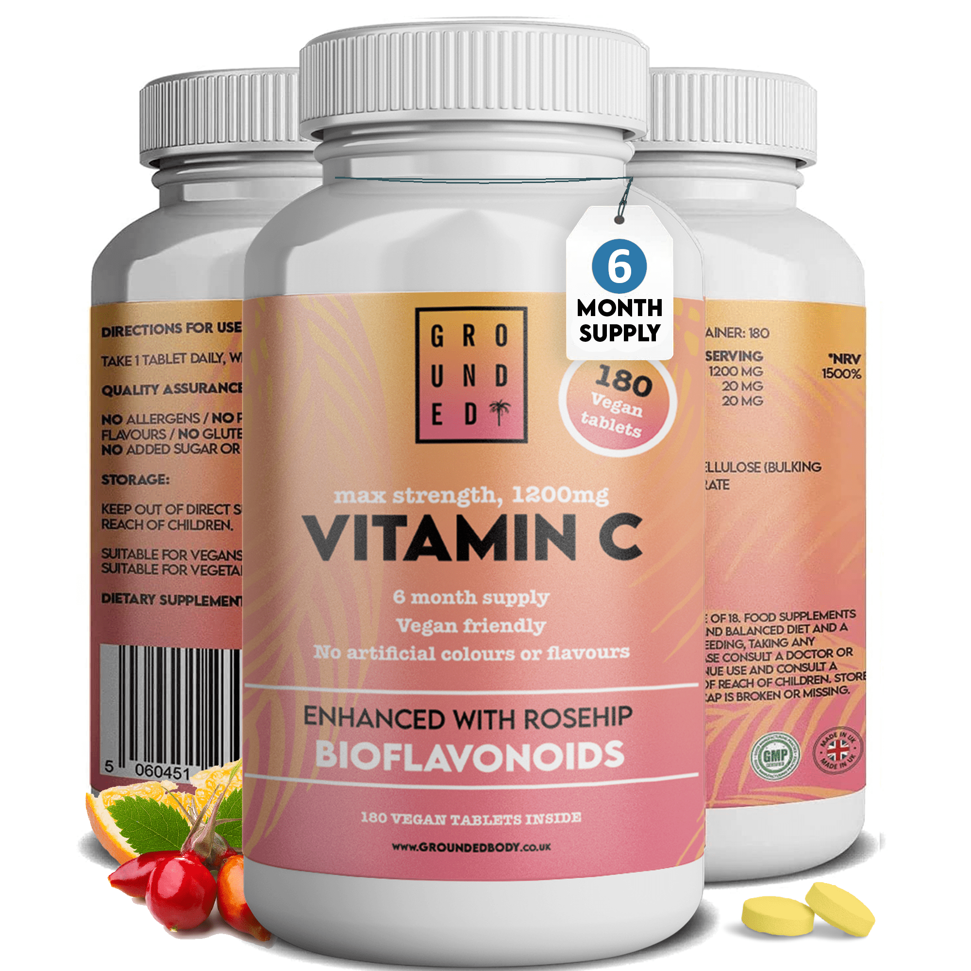 Grounded Vitamin C 500mg with Rosehip & Bioflavonoids – Daily Immune & Skin Support