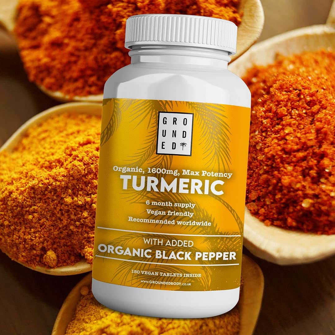 Organic Turmeric Curcumin 1600 mg with Black Pepper - 180 Vegan Turmeric Tablets