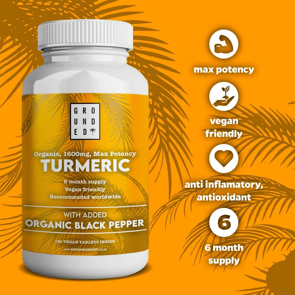 Organic Turmeric Curcumin 1600 mg with Black Pepper - 180 Vegan Turmeric Tablets