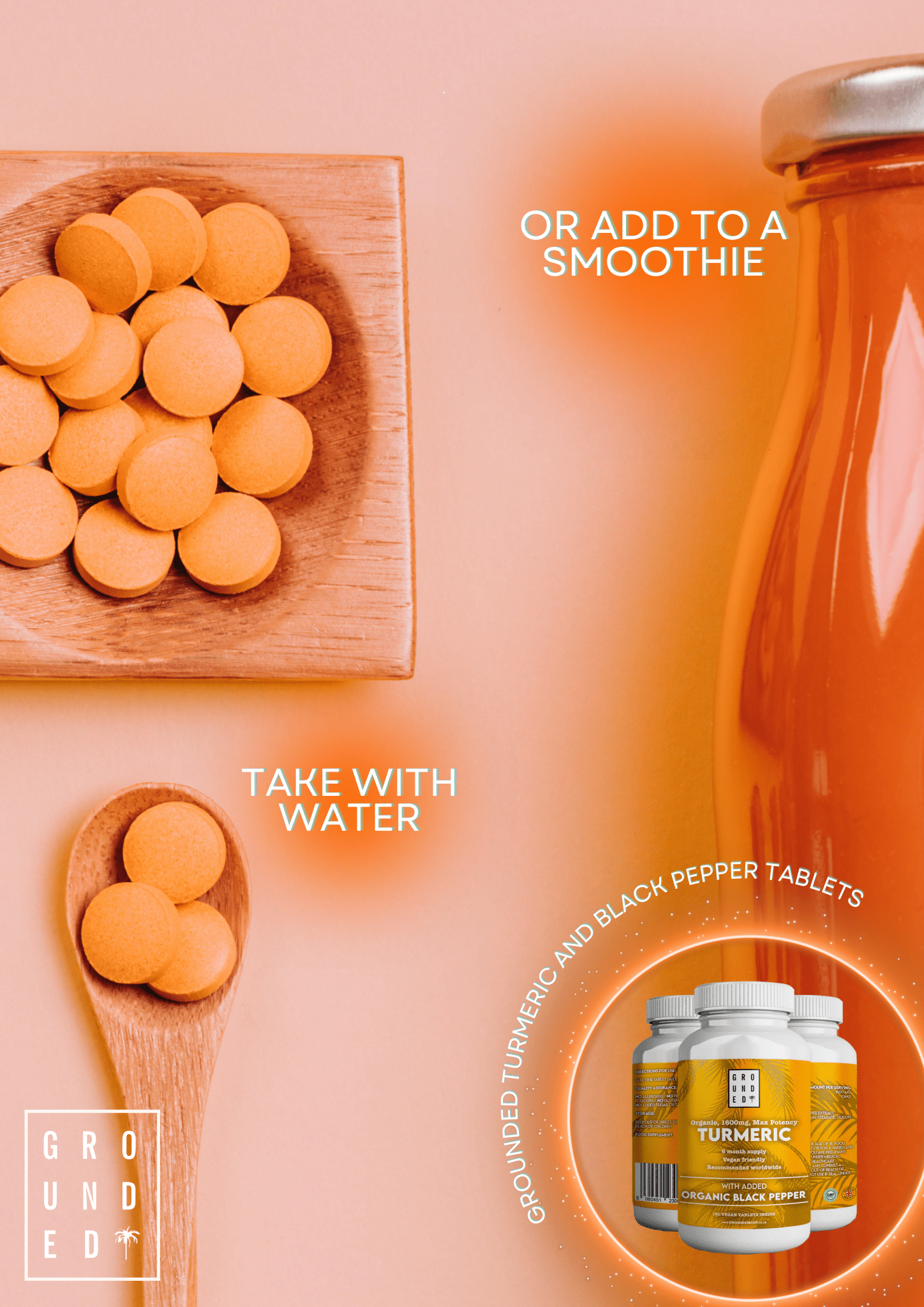 Organic Turmeric Curcumin 1600 mg with Black Pepper - 180 Vegan Turmeric Tablets