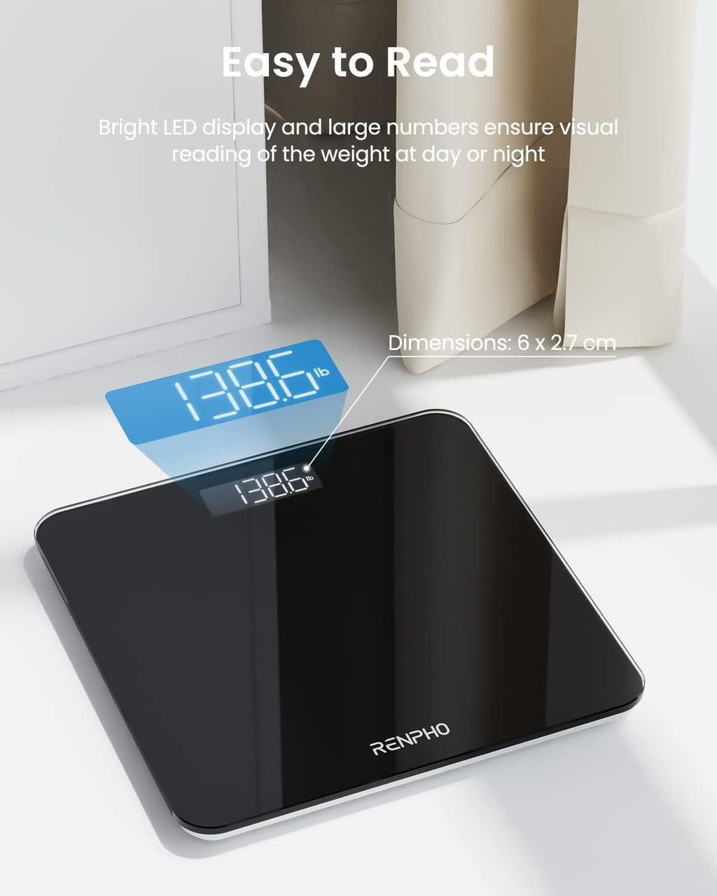 RENPHO Digital Bathroom Scale – High Precision, Black, 280x280mm