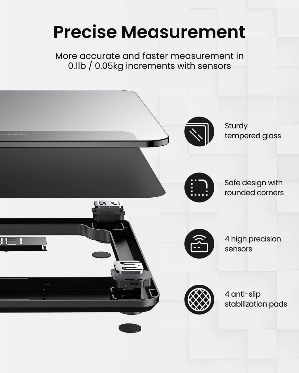 RENPHO Digital Bathroom Scale – High Precision, Black, 280x280mm